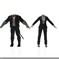 3D Character Costume With Leather Jacket Mechanical Arms And Black Suit Outfit