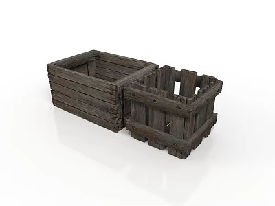 Rustic Wooden Crates With Rectangular Shape And Open Design For Storage Use 3d model