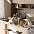 Modern Kitchen Interior With Marble Counter Coffee Maker Toaster Jars And Vase 3d model