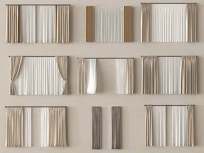 Various Layered Curtain Styles in Neutral Colors with Sheer and Fabric Layers for Home Decor 3d model