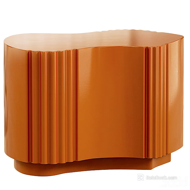 Modern Orange Decorative Cabinet With Curved Design Vertical Stripes And Sleek Surface 3d model 