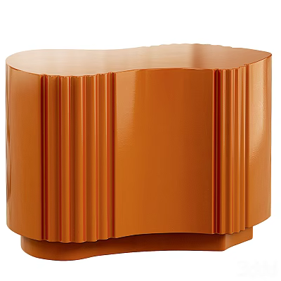Modern Orange Decorative Cabinet With Curved Design Vertical Stripes And Sleek Surface 3d model