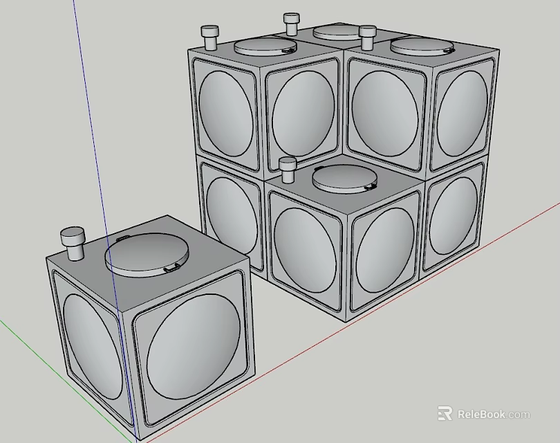 Industrial Modular Cubic Equipment With Circular Openings And Top Cylindrical Parts 3d model 
