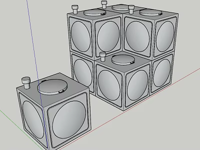 Industrial Modular Cubic Equipment With Circular Openings And Top Cylindrical Parts 3d model
