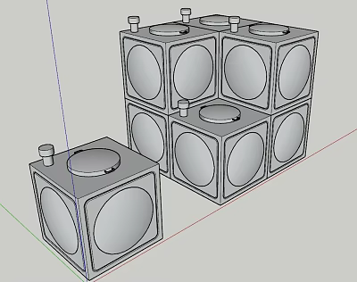 Industrial Modular Cubic Equipment With Circular Openings And Top Cylindrical Parts 3d model