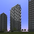Modern High Rise Residential Building With Glass Windows Exterior And Water Feature Greenery