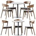 Modern Table and Chair Set With Wooden Backrest Chairs Round Table and Metal Legs