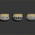 Three Decorative Storage Containers With Gold Lids White Silver Bodies And Intricate Patterns 3d model