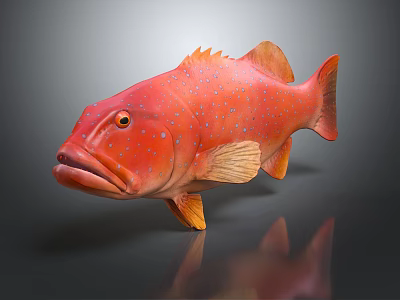 Vibrant Red Fish With Blue Spots And Orange Fins On Gray Background With Reflection 3d model