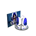 Modern Display Stand With Purple White Lighting And Reflection On Black Background