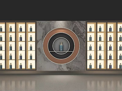 Elegant Wine Cabinet With Circular Display And Multiple Bottle Compartments On Marble Backdrop 3d model