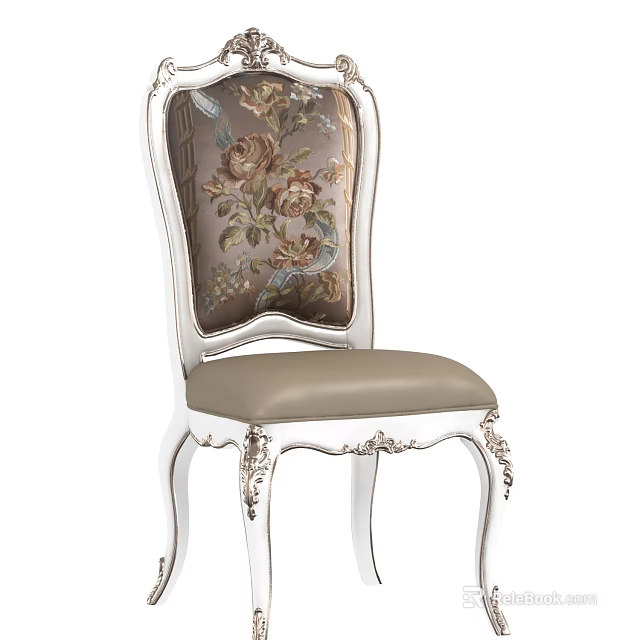 Elegant Classic Dining Chair With Floral Upholstered Backrest And Ornate Carved Legs 3d model 