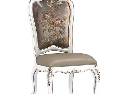 Elegant Classic Dining Chair With Floral Upholstered Backrest And Ornate Carved Legs 3d model