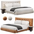 Elegant Modern Double Bed With Tufted Headboard White Pillows And Wooden Nightstand