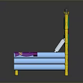 Blue Bed With Yellow Posts Green Purple Lifebuoy Decoration White Mattress And Purple Bedspread