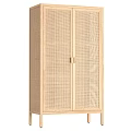 Natural Light Wood Decorative Cabinet With Rattan Doors And Double Door Design For Home Decor