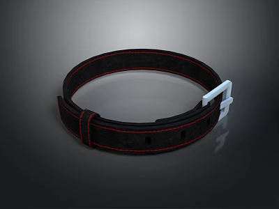 Black Belt With Red Stitching And Silver Metal Buckle For Daily Use 3d model