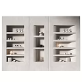 Modern White Storage Shelf Cabinet With Multiple Shelves Small Lamps And Decorative Items