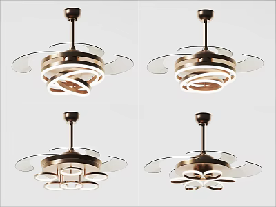 Sleek Modern Ceiling Air Conditioner Fan With Metallic Finish And Circular Light Design 3d model