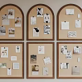 Multiple Corkboard Photo Wall Featuring Photos Notes and Decorative Layout 3d model
