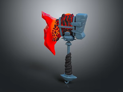 Mechanical Device With Red Flame Textured Part Blue Components And Spiral Base Structure 3d model