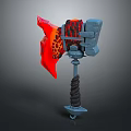 Mechanical Device With Red Flame Textured Part Blue Components And Spiral Base Structure