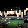 Grand Awards Ceremony Stage Setup With Large Screen Lighting And Dining Tables 3d model