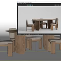 Modern Wooden Dining Table Set With Round Rectangular Tops And Upholstered Chairs 3d model