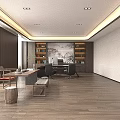 Modern Minimalist Office Reception With Marble Counter Brand Logo Wall And Potted Green Plants