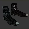 Black Ankle Boots With Studs Buckles And White Toe Caps Design 3d model