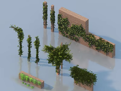 Lush Green Vines Covering Brick Walls And Wrapping Around Decorative Pillars 3d model