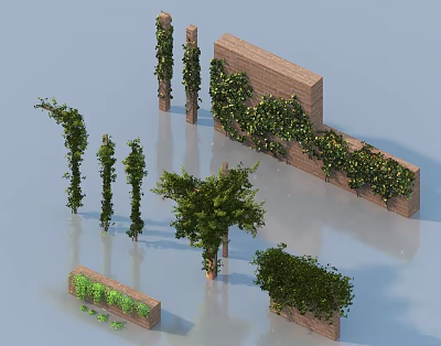 Lush Green Vines Covering Brick Walls And Wrapping Around Decorative Pillars 3d model