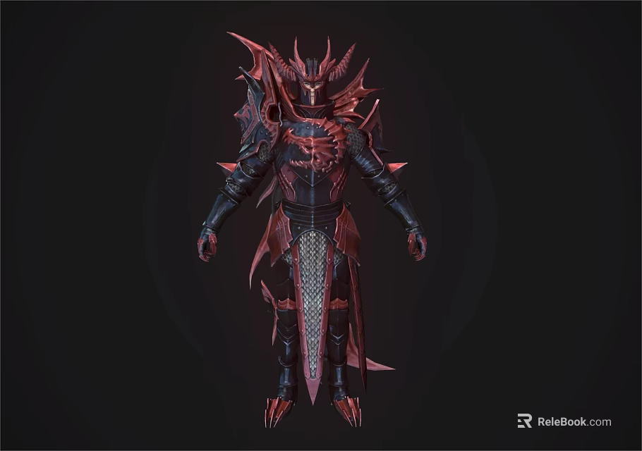 Game Movie Mythical Character In Red Black Spiked Armor With Intricate Details 3d model 