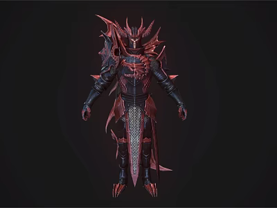 Game Movie Mythical Character In Red Black Spiked Armor With Intricate Details 3d model