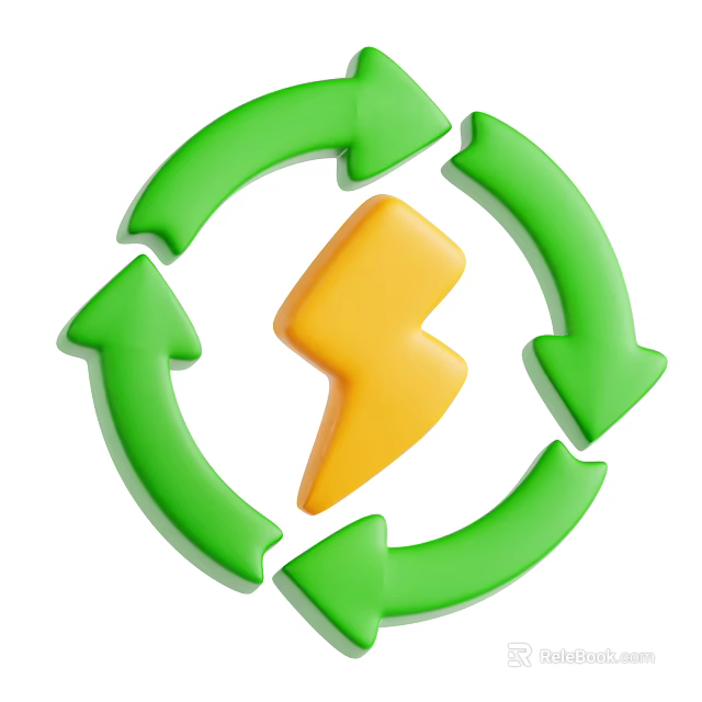 Green Circular Arrow Decorative Ornament Set With Yellow Lightning Bolt 3d model 