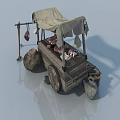 Vintage Wooden Swing Door Meat Cart With Canvas Canopy And Clay Pots