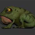 Cartoon Frog Character 3D Model with Green Body Yellow Eyes and Open Mouth