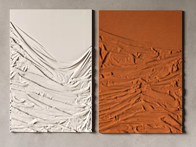 White and Orange Textured Artworks with Wrinkled Dune like Surface Patterns 3d model
