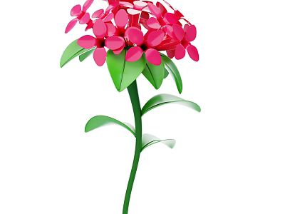 Beautiful Plant With Red Flowers Green Stem And Fresh Leaves 3d model