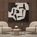 Modern Leisure Sofa Set With Armchairs Coffee Table And Abstract Wall Art