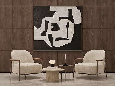 Modern Leisure Sofa Set With Armchairs Coffee Table And Abstract Wall Art 3d model