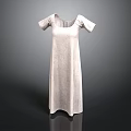 White Linen Long Summer Dress With Short Sleeves And Simple Elegant Design 3d model