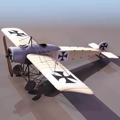 Classic Vintage Biplane Fighter with Black Cross Markings on Wings and Gray Fuselage 3d model