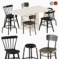 Modern White Dining Table Set With Black Gray Bar Stools And Chairs 3d model