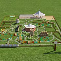 Scenic Green Lawn Planned Area With White Tents Maze Hay Bales And Paths