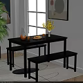 Modern Black Dining Table Set With Bench Vase Yellow Flowers Pitcher And Plant