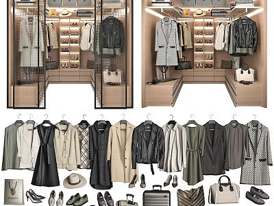 Modern Double Sofa In Stylish Walk In Closet With Coats Bags And Accessories 3d model