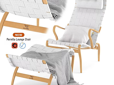 New Pernilla Lounge Chair with Woven Design Wooden Frame and Gray Cushion Blanket 3d model