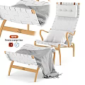 New Pernilla Lounge Chair with Woven Design Wooden Frame and Gray Cushion Blanket