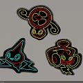 Colorful Neon Cartoon Character Designs With Bright Red Blue Yellow Lights